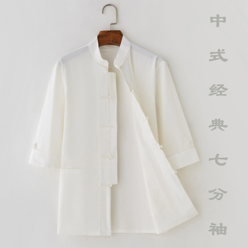 夏季七分袖男唐装男中袖上衣中国风弹力棉七分袖衬衫中式盘扣休闲,淘宝优惠券,粉丝福利购,淘宝优惠卷