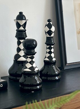 陶瓷桌面摆件国际象棋小众创意客厅书房高级感黑白轻奢样板房装饰