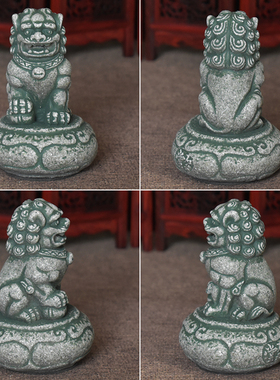 石狮子一对看门镇宅玄关阳台客厅中式仿古青石摆件鱼缸造景小摆设