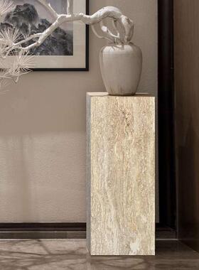 天然大理石底座雕塑台客厅民宿摆件中古风黄洞石柱子装饰墩子落地