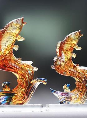富贵一生琉璃鱼锦鲤摆件居家客厅玄关桌面摆放装饰奢家居工艺礼品