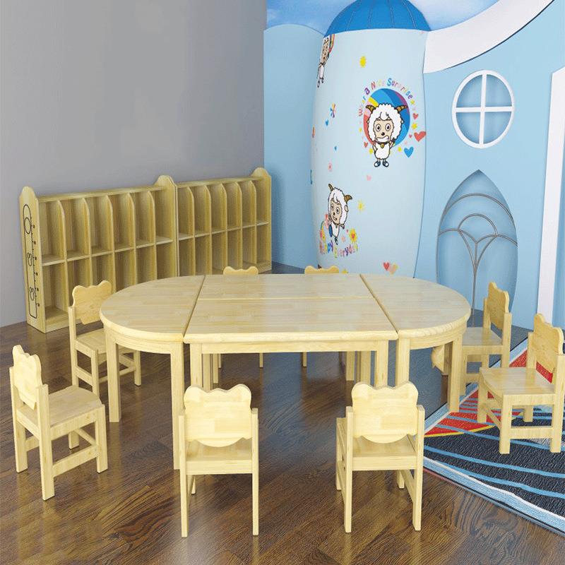 Kindergarten handicraft art room tables and chairs for multi-person learning solid wood table children's toys painting art multi-functional table