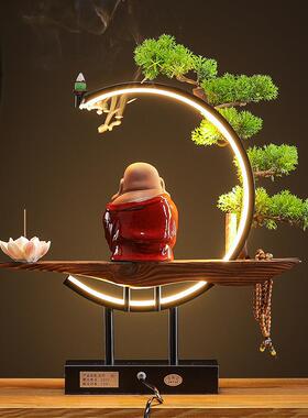 新中式弥勒佛摆件创意灯圈禅意酒店玄关客厅电视柜装饰开业送礼