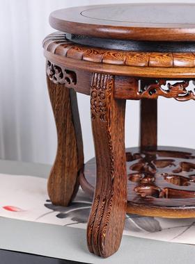 鸡翅木圆形凳子花瓶瓷器盆景鱼缸底座奇石头摆件木雕花架佛像底座