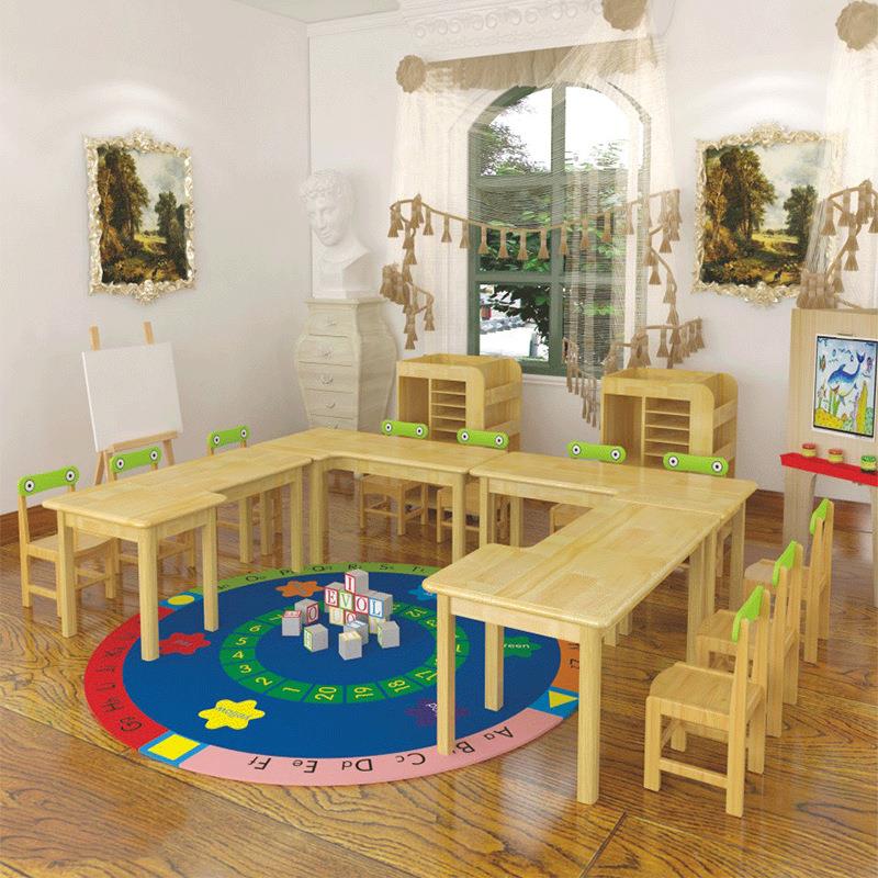 Kindergarten handicraft art room tables and chairs for multi-person learning solid wood table children's toys painting art multi-functional table