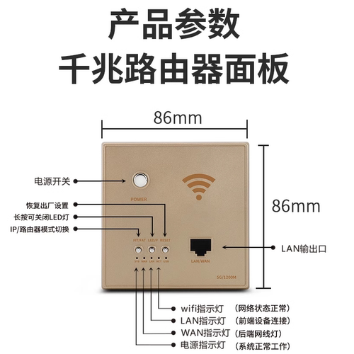全千兆家用无线路由器86型AP面板5G双频墙壁路由器全屋覆盖wifi - 图0