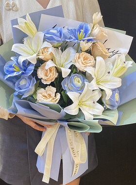 玫瑰结婚手捧假工演讲舞台会议毕业年会百合交车仿真束颁奖