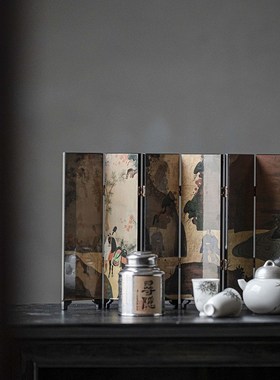 中古风书房桌面小屏风复古创意侘寂风礼品古典漆器艺术工艺品