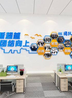 员工风采团队照片展示办公室立体励志创意标语企业墙面布置