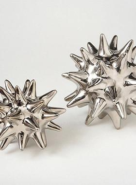 金色刺球海胆摆件现代不规则白色银色五角星北欧风美间软装饰品