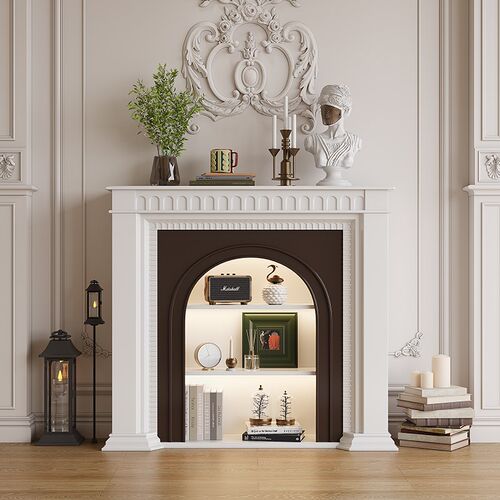 法式奶油风全实木壁炉装饰柜美式复古客厅壁炉边柜入户壁炉玄关柜 - 图1