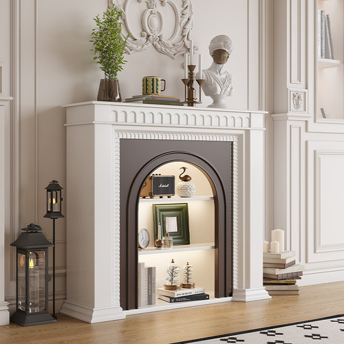 法式奶油风全实木壁炉装饰柜美式复古客厅壁炉边柜入户壁炉玄关柜 - 图0