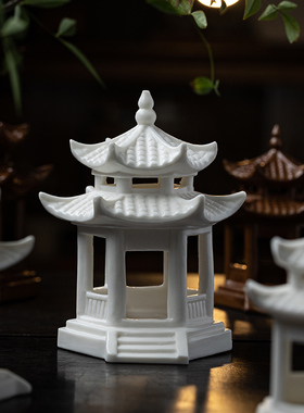 中式陶瓷亭子凉亭庭院古建筑模型沙盘G假山微景观水族鱼缸造景摆