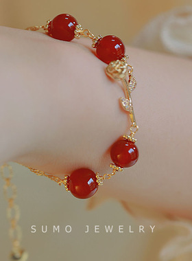 红色玫瑰铃铛手链超显白手饰套装轻奢气质高级感手串手饰组合