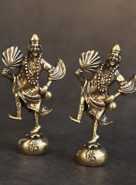 复古实心纯黄铜办公桌面车载小摆件济公佛茶宠工艺品手把玩件饰品