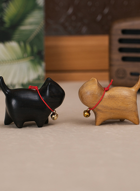 檀木小猫桌面摆件创意解压把玩件手工猫咪装饰品可爱治愈男女礼物