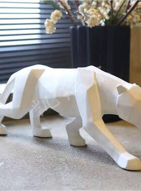创意几何猎豹摆件切面动物客厅玄关卧室装饰品家居装饰树脂工艺品