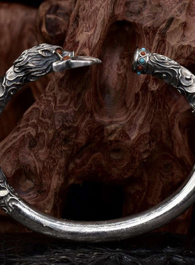 九齿钉耙手镯男霸气手工猪年本命年手F镯纯银猪八戒兵器上宝沁金