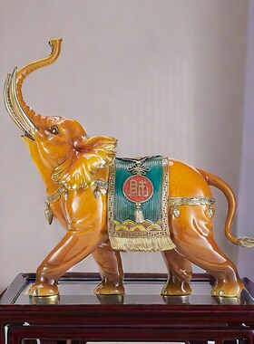 新中式铜象摆件一对客厅招财玄关电视柜酒柜办公室装饰品乔迁礼品