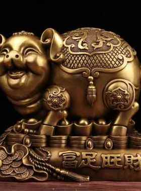 厂家新全铜金猪存钱罐摆件生肖福猪能进I能出储钱罐家用办公室前