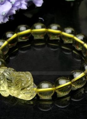 天然黄水晶貔貅手链 天然黄水晶皮丘手串 男女款水晶手链