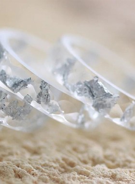 狮心兔 夏日 清新小众 树脂尾戒 冷淡透明银箔  情侣手工礼物戒指