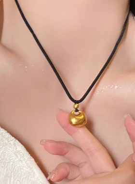 胖福小金坨吊坠项链女款新中式锁骨链福字项链配饰女毛衣链首饰品