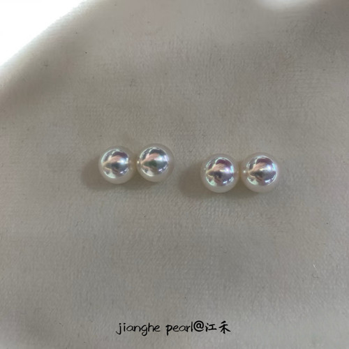 天然海水akoya珍珠耳钉18k金耳钉正圆极光耳环赵露思同款简约素钉 - 图1