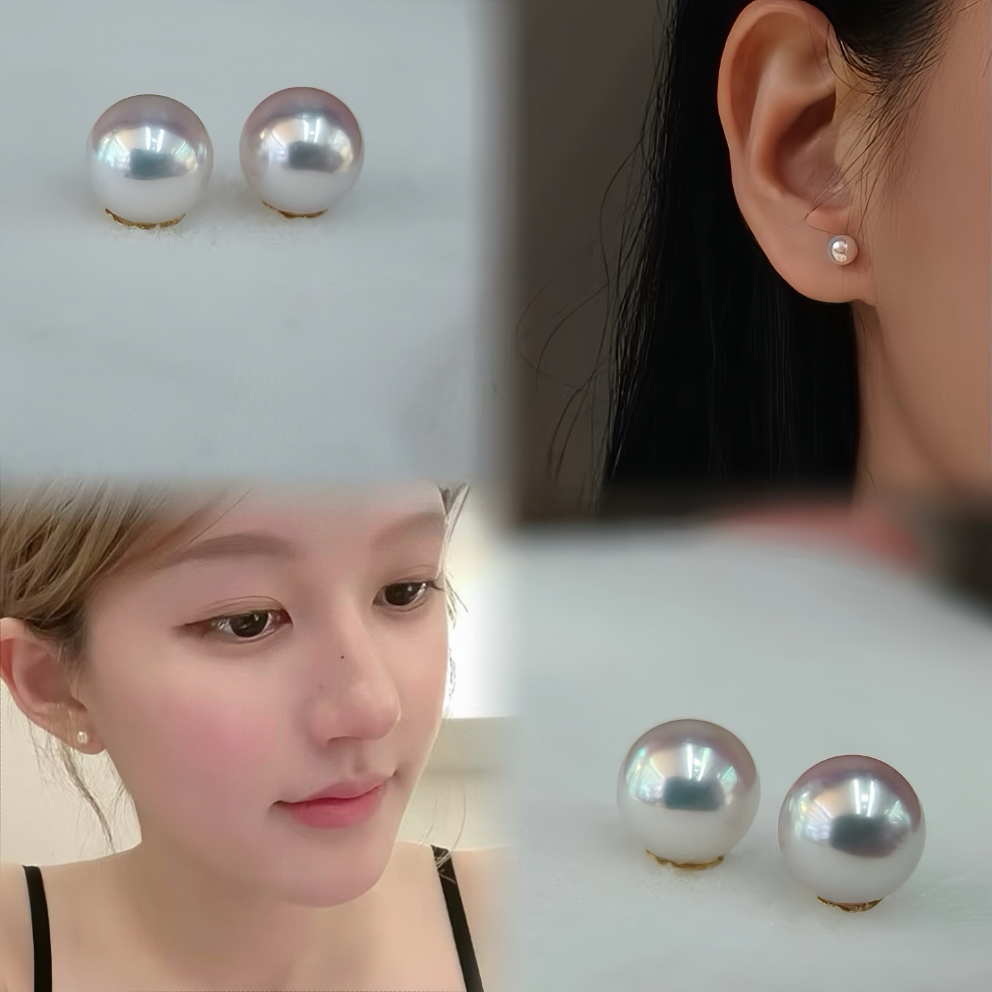天然海水akoya珍珠耳钉18k金耳钉正圆极光耳环赵露思同款简约素钉,淘宝优惠券,粉丝福利购,淘宝优惠卷