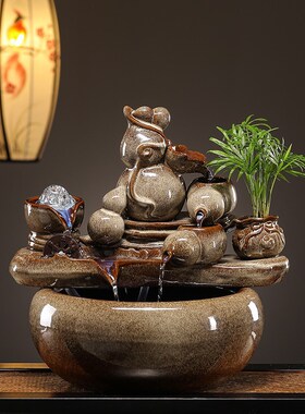 陶瓷招财流水生财摆件循环水办公室桌面装饰家用客厅养鱼开业送礼