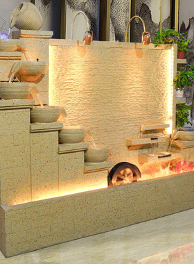 办公室内水幕墙流水喷泉风水轮z客厅摆件别墅酒店屏风招财鱼池景