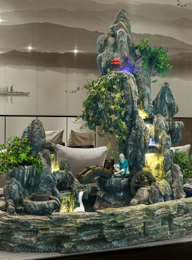 小院大型假山流水喷泉摆件花园庭院室外别M墅布置鱼池瀑布景观造