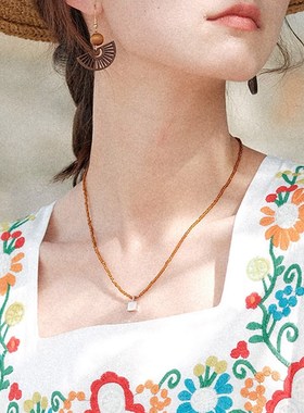 复古百搭民族风度假文艺百搭叠戴彩色项链串珠项链锁骨链套装女