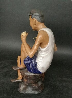 石湾公仔陶瓷有酒有肉吃鸡摆件酒店饭馆客厅道具家居装饰摆设礼品