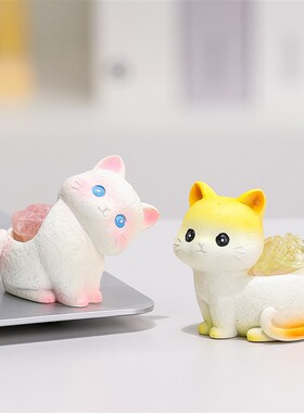 创意可爱甜甜小猫天然水晶矿石小摆件办公室桌面治愈系装饰品礼品
