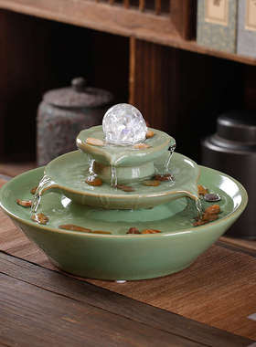 风水轮聚宝盆流水喷泉q招财猫陶瓷前台客厅办公室桌面开业送礼摆