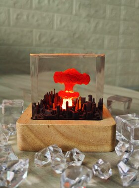 树脂小摆件创意立方蘑菇云发光小夜灯桌面装M饰高级感小众生日礼