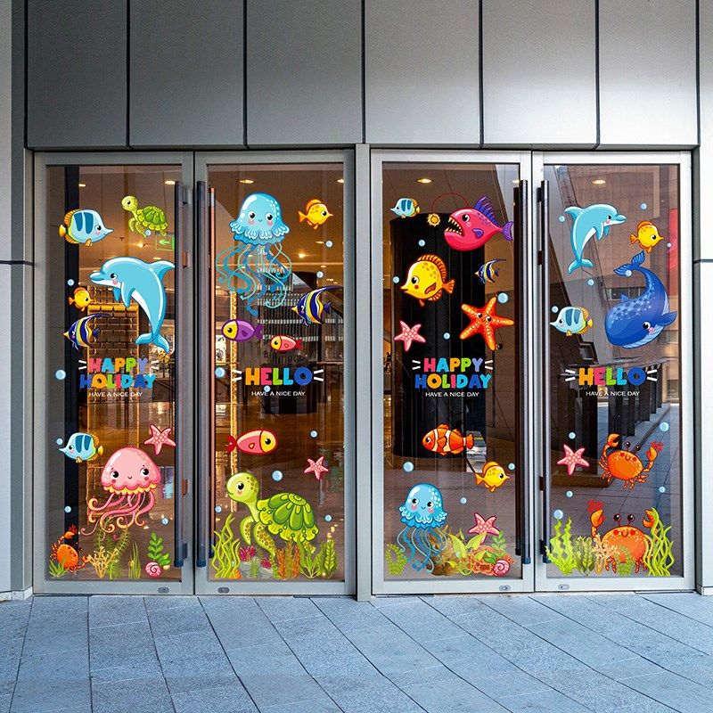 商场亲子酒店儿童乐园海洋馆橱窗装饰海洋鱼类玻璃贴纸静电贴膜,淘宝优惠券,粉丝福利购,淘宝优惠卷