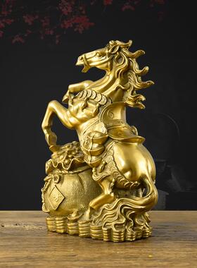 纯铜生肖铜马摆件立马发财马到成功聚宝盆办公桌客厅风水招财摆设