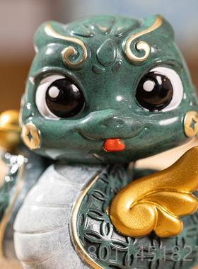 新仁朱炳铜 灵蛇定乾坤蛇年生肖摆件生日礼物桌书办装公桌面饰