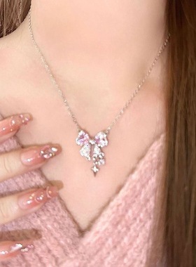 星芒蝴蝶结爱心项链高级感锁骨链