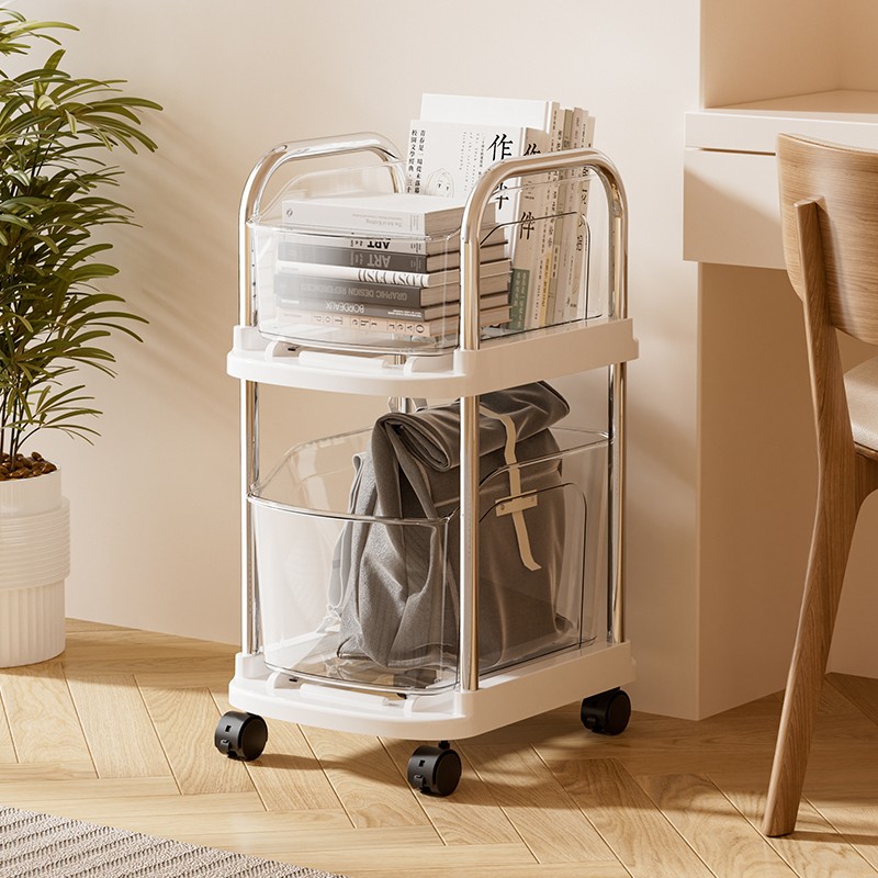 亚克力书包置物架可移动小推车桌下书本收纳架家用多层书桌滑轮柜-图1