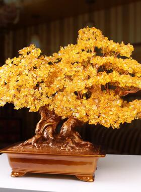 黄水晶招财树发财树新款松树家居办公摇钱树摆件送礼开业乔迁物品