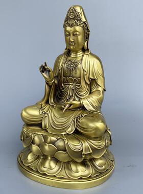 黄铜观音佛像摆件南海坐莲花观世音娘娘家用佛堂摆件柳枝观音