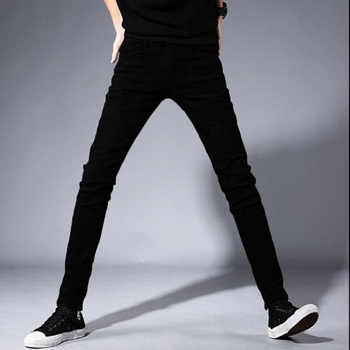 秋季纯黑色弹力j牛仔裤男小脚修身显瘦韩版潮流裤子百搭长裤休闲 - 图2