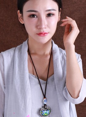 复古时尚民族风刺绣花朵项链苗族气质风铃流苏吊坠毛衣链百搭配饰