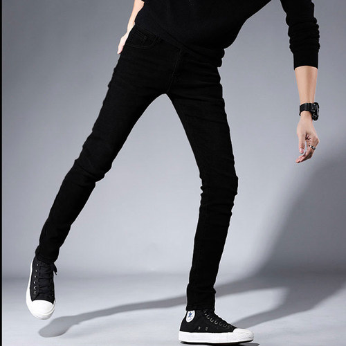 秋季纯黑色弹力j牛仔裤男小脚修身显瘦韩版潮流裤子百搭长裤休闲 - 图1