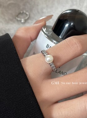 珍珠锆石开口戒指女轻奢小众设计高级感食指戒时尚个性冷淡风指环