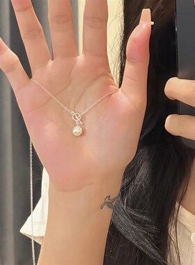 OT扣珍珠项链女轻奢小众999纯银锁骨链2023新款潮爆款送生日礼物