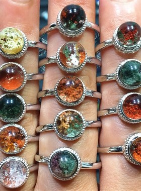 捡漏天然彩幽灵戒指异象水晶幽灵石聚宝盆红绿蓝粉幽灵戒指925银